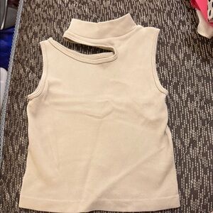 Elegant Sleeveless Beige Mock Neck Top